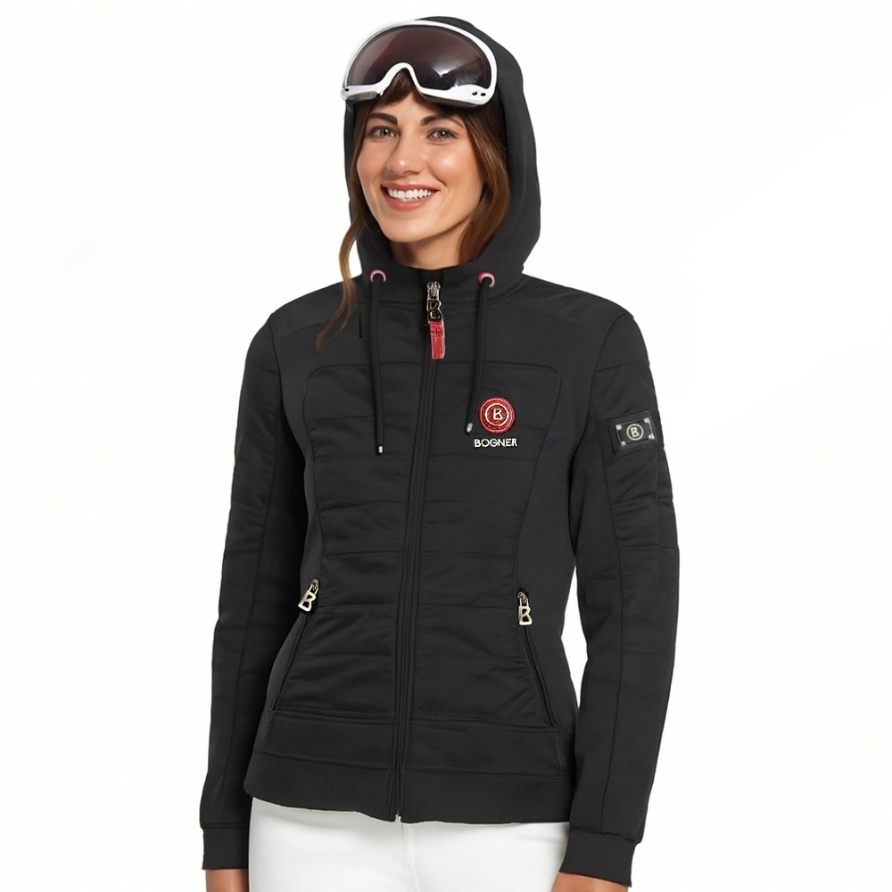 Bogner Women's Black Hooded Hybrid Ski Jacket